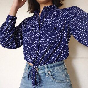 *BRAND NEW* Cinched Tie Waist Semi-Cropped Button-Front Blouse - Size XXS NWT